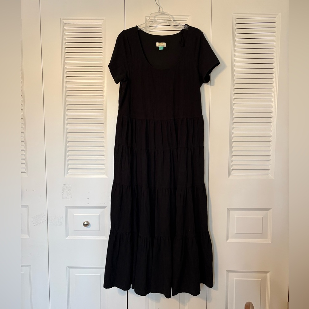 Maeve Black Tiered Short-Sleeve Maxi Dress